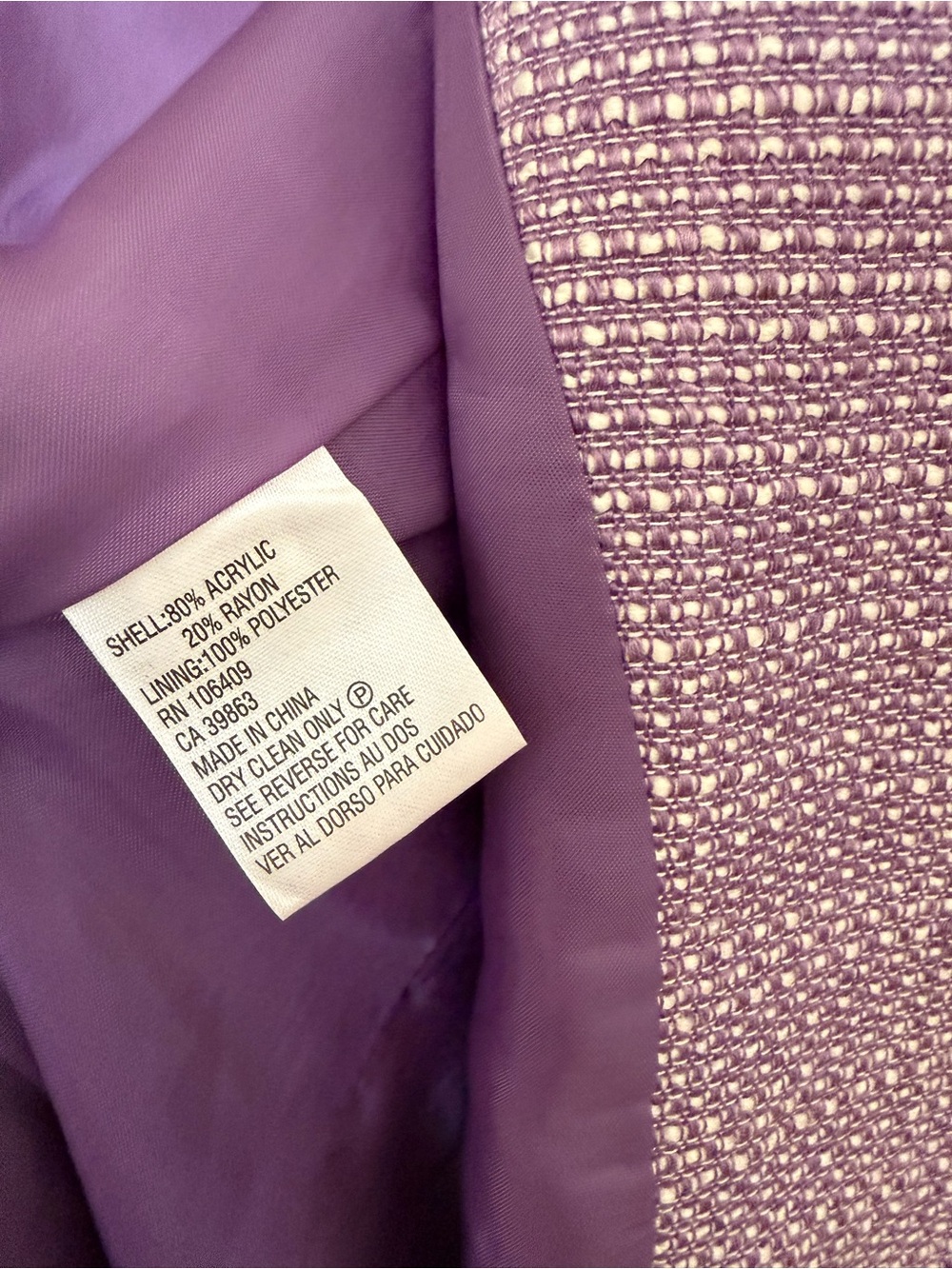 Lavender Tweed Blazer Jacket Purple Office Career Quiet Luxury Chic - Picture 7 of 10